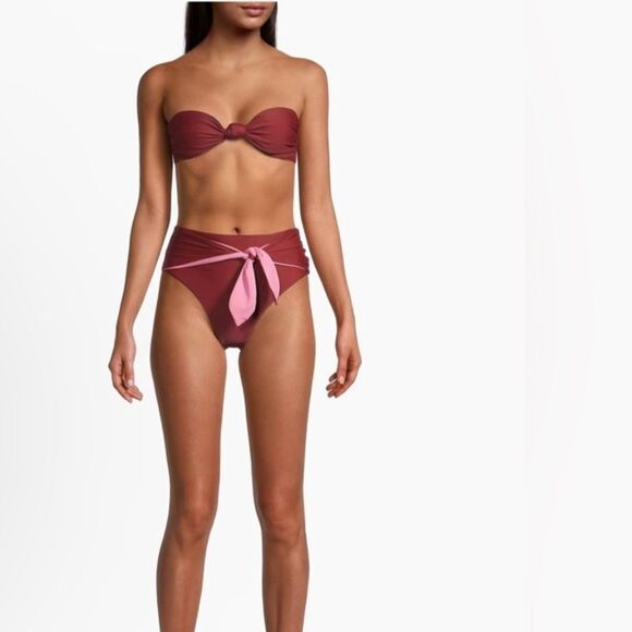 NWT Veronica Beard Gilly Knotted Strapless Bikini Top Deep Brick L MSRP: 178.00 - Picture 3 of 5